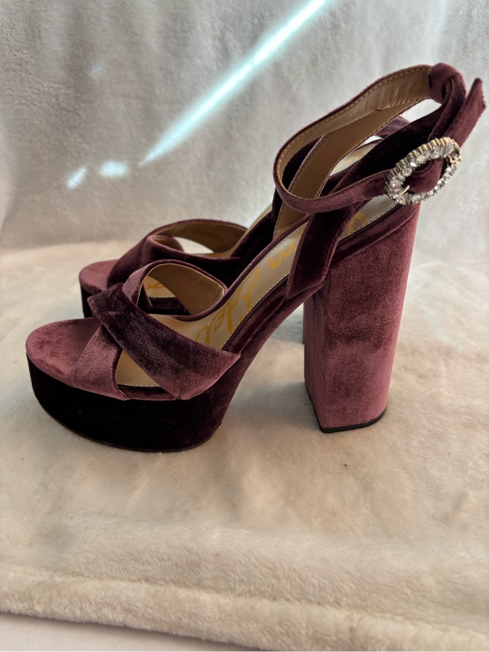 Sam Edelman Savannah Glow Platform Heels Parisian Plum Velvet Size 9.5M